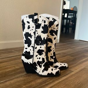 Jeffrey Campbell cow print cowboy boots